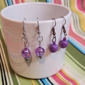 Purple Beaded Earrings Set Of 2.